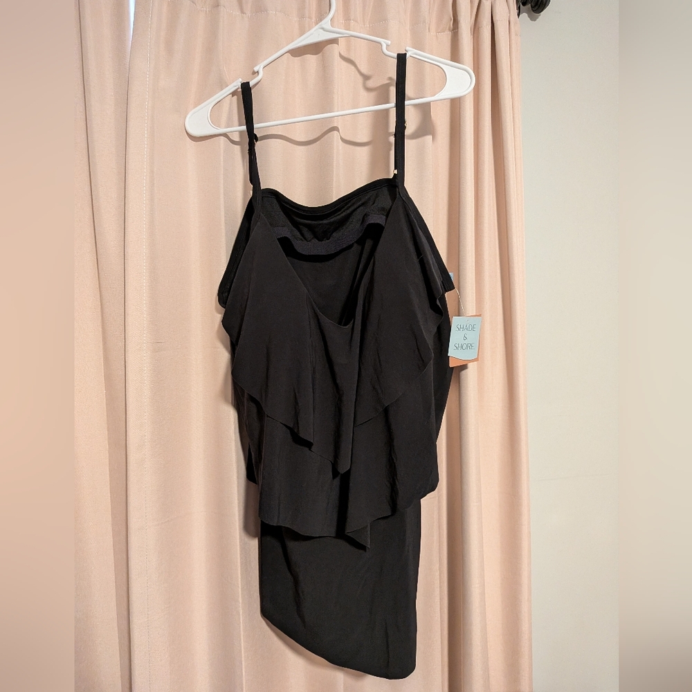 NWT Black Ruffled Tankini Swimsuit Top (2X)